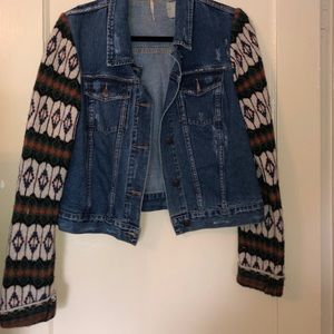 Free People Denim Jacket with Sweater Sleeves